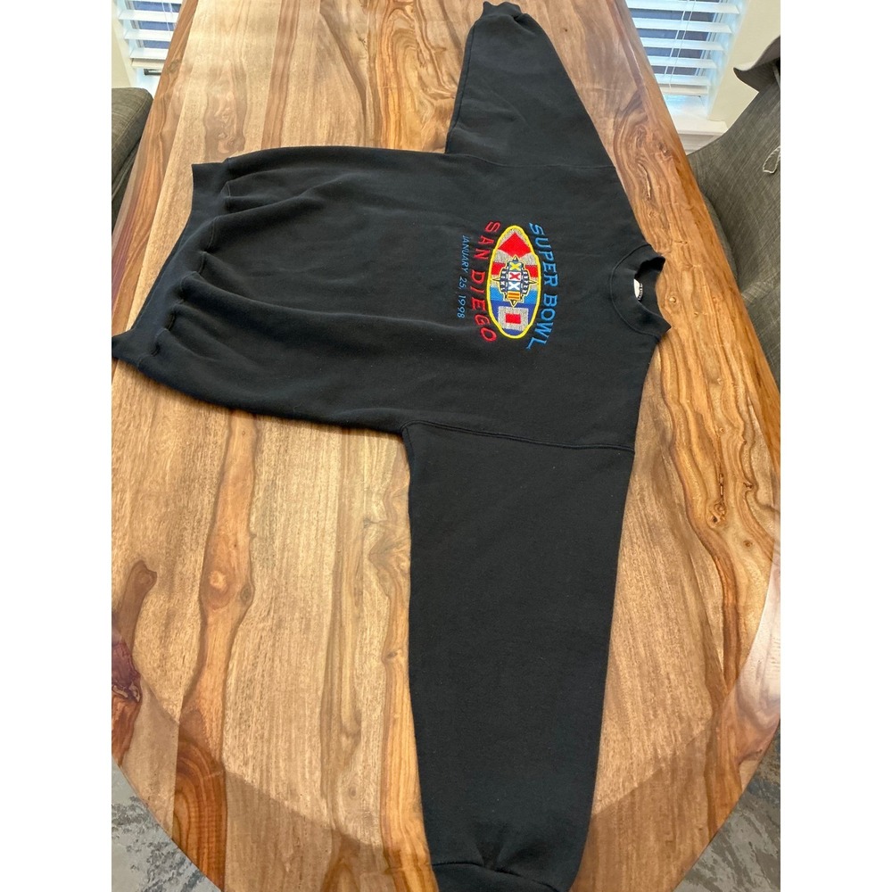 Vintage 1998 Super Bowl XXXII San Diego Sweatshirt Tultex USA Black Large NFL - Picture 8 of 11